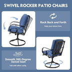 MELLCOM Patio Swivel Chair Set of 2, Outdoor Dining Chairs with Thickened Cushions, Metal Patio Chairs Gentle Rocker for Outside, Garden Lawn & Porch, Blue