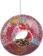 Mosaic Bird Feeder Outdoor Fly Through Wild Hanging Glass Design Birdfeeder for Garden