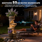 4 Tiered Water Fountain Outdoor, 35.6" Tall Cascading Bowl Leaf Carved Outdoor Waterfall Fountains Modern Water Feature with Dual Planters for Garden, Patio,Deck, Yard, Indoor Decor