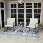 Bistro 3 Piece Patio Furniture Set, Patio Table and Rattan Outdoor Rocking Chairs Set of 2, Outdoor Bistro Conversation Set for, Garden, Balcony, Poolside, Backyard, Beige