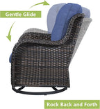 Rilyson 5 Piece Outdoor Patio Furniture Set - Rattan Wicker Patio Conversation Sets with 2 Swivel Rocker Chairs,2 Ottomans and 1 Sofa for Outside Porch Deck Backyard(Brown/Blue)