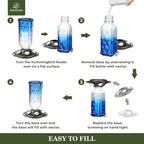 Kingsyard 2 Pack Glass Hummingbird Feeder for Outdoor Hanging, 24 Ounces, 6 Feeding Ports, Bird Nectar Feeder for Garden Décor, Ant Moat Included, Blue
