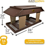 DutchCrafters Poly Post Mount Extra Large Double Hopper Bird Feeder, Outdoor Wild Bird Feeder for Outside, USA Amish Made (Brown & Weatherwood)