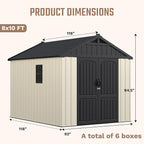Devoko Plastic Storage Shed with Floor, 8 x 12 FT Outdoor Resin Tool Shed with Lockable Door & Sloping Roof, Patio Kick-it Shed for Garden, Backyard, Lawn, Beige