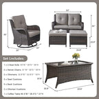 Rilyson 6 Piece Outdoor Patio Furniture Set - Rattan Wicker Patio Conversation Sets with 2 Swivel Rocker Chairs,2 Ottomans,1 Loveseat and 1 Coffee Table for Outside Porch Deck Backyard(Brown/Grey)