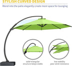Kingdura 11ft Offset Cantilever Patio Umbrella with Base Included, Large Round Aluminum Outdoor Umbrella, 360° Rotation & Infinite Tilt, Heavy Duty Frame for Deck Pool Backyard, Apple Green