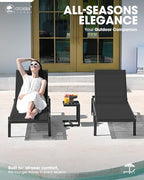 Patio Chaise Lounge Chair Set of 2, Outdoor Lounge Chairs with Wheels, 5-Position Adjustable Sun Loungers for Pool, Deck, Beach, Black