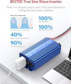 BESTEK 500W Pure Sine Wave Power Inverter DC 12V to 110V AC Car Plug Inverter Adapter Power Converter with 4.2A Dual USB Charging Ports and 2 AC Outlets Car Charger, ETL Listed, Blue