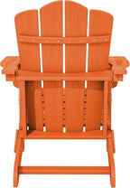 KINGYES Folding Adirondack Chair, HDPE All-Weather Patio Chairs, Wooden Textured Lawn Chair for Poolside, Backyard, Deck, Fire Pit, Orange