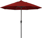 California Umbrella 9' Rd Sunbrella Aluminum Patio Umbrella, Crank Lift, Auto Tilt, Bronze Pole, Jockey Red