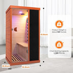 Sauna, Far Infrared Saunas for Home Room 800W/110V Indoor Sauna for Single Person Okoume Wood Sauna with 1 Person Low EMF Dry Sauna with Speakers/Air Hole and LED Color Light - 28.8 * 35.3 * 61.5 in