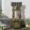 Wishing Well Water Fountain, 39.3inches Rustic Outdoor Water Fountains - Outdoor Cascading Waterfall with Buckets, Pump & Lights for Backyard Patio Decor