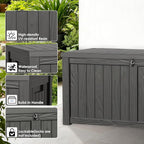 120 Gallon Resin Deck Box Outdoor with Hydraulic Rods, Waterproof Storage Box with Handles and Lockable for Store Garden Tools Backyard, Multi-Functional Seat & Table, Black