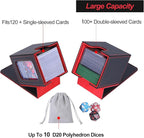 AFIING MTG Deck Box for Commander Display,Card Deck Box Fits 100 Double Sleeved Cards, Magic Commander TCG Card Storage Box with 2 Dividers,Drawstring Bag and 1 Toploader(Black/Red)