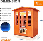 Outdoor 4 Person Sauna Far Infrared Saunas Dry Sauna Room Red Cedar and Canadian Hemlock Wood Wooden Sauna Spa 2600W 240V with 7 Color Light 62.2 * 46.8 * 81.9 inches