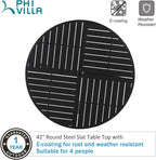 PHI VILLA Outdoor Round Dining Table for 4, 42" Large Metal Wrought Iron Table with Umbrella Hole, All Weather Dining Furniture for Patio, Deck, Yard, Porch - Black