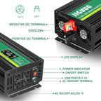 JIGUUN Pure sine Wave Inverter 1500W, 12V to 110V Power Inverter Converter with 4 AC sockets, USB Output and LED Display for RV Camping Emergency Household appliances (PRO1500WLCD)