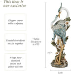 Devoted Cranes Table Sculpture Teal - Made of Resin Coastal Crane Shorebirds - Glitter Accents - Bird Statue - Flowers, Vining Leaves Base - Measures 5 Inches Wide, 16 Inches High