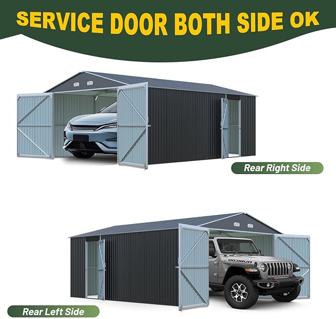 Metal Garage Shed 20x13 FT, Sheds & Outdoor Storage Clearance, Outdoor Storage Shed for Car, Truck, Bike, Lawnmower, Backyard Tool House, Boasting 2 Doors and 4 Vents, Dark Gray