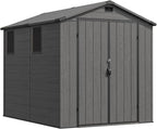 Devoko 6x8 Ft Outdoor Storage Shed - Lockable Resin Tool Shed with Window & Floor - Easy Assembly for Garden, Backyard, Dark Gray