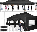 COBIZI 10x30 Pop up Canopy Tent 10x30 Canopy with Sidewall Waterproof Heavy Duty Commercial for Parties Outdoor Garden Gazebo Tent, Carry Bag with Wheel(10x30ft with Sidewalls,Black)