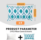 idee-home Outdoor Pillows with Inserts Included, Patio Outside Lumbar Pillows Waterproof Set of 2, 12 x 20 inch