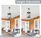 Black Outdoor Pendant Lanern, E12 Candle Chandelier 3-Lights Large Exterior Hanging Light Fixture with Clear Glass Height Adjustable for Indoor Entryway Porch
