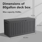 EasyUp 80 Gallon Resin Deck Box Storage Outdoor Waterproof Boxes Lockable UV Resistant Container for Patio Furniture Cushions Pool Supplies Garden Tool, Equipment Outside Storage Delivery