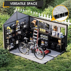 8 x 10 FT Resin Outdoor Storage Shed, All-Weather Plastic Garden Shed with Floor, Lockable Doors & Windows, Plastic Tool Shed for Poolside, Backyard, Patio