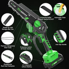 Mini Chainsaw Cordless, 8 Inch & 6 Inch Portable Electric Chain Saw with 2 Battery 8 Chains, Auto Oiler, Battery Powered Small Handheld Saw for Wood Cutting, Tree Trimming, Garden(Green)
