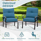 7-Piece Outdoor Metal Furniture Sets Patio Conversation Set, Wrought Iron Loveseat, 2 Dining Chairs, 2 Spring Chairs and Coffee Table, Peacock Blue