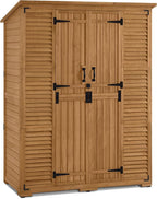 Macrout Large Outdoor Storage Cabinet with 6 Shelves (4.8 x 2.2 x 6.5 ft), Outside Storage Shed with Lock, Wooden Garden Shed for Yard Patio Lawn, 1738 (Natural)