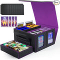 AFIING Commander Deck Box for MTG, Holds 400+ Double-Sleeved Cards, 4 Removable Deck Cases with Display Window, Dice Tray/Handle,Trading Card Storage Organizer/Dividers for TCG (Black Purple)
