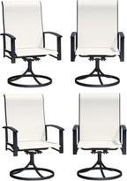 Patio Swivel Chairs Set of 4, Outdoor Swivel Chairs with Armrest, High Back Patio Chair with Metal Frame, All-Weather Outdoor Dining Chair for Deck, Porch and Lawn, Oyster Beige