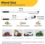 24 Inch Radiator Cleaning Wand, 4500 PSI Stainless Steel Radiator Cleaner Wand with Quick Connector, Dual Water & Air Blow Gun Adapter for Trucks, RVs, Heavy Equipment Pressure Washer