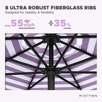 Midtown Umbrellas Push and Pop 9 Feet Outdoor Umbrella, Purple/White Stripes Polyester Fabric - Fiberglass Ribs Deck Patio Umbrella, Backyard Umbrella, Garden Umbrella & Pool Umbrella - Black Pole
