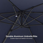 PURPLE LEAF 8' X 8' Patio Umbrella with Base for Pool 7' High Offset Outdoor Cantilever Umbrella Swimming Pool Umbrella with 360°Rotation for Poolside Navy Blue