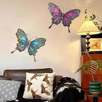 LIFFY Metal Butterfly Wall Decor,2Pack 12" Glass Butterfly Outdoor Wall Art Sculptures,Hanging Garden Decor Outside for Home,Yard,Fence,Patio