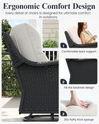 LayinSun 6 Piece Wicker Outdoor Furniture Set with 6-inch Comfy Cushions, High Back Patio Furniture Set with Swivel Rocking Chairs and Side Table