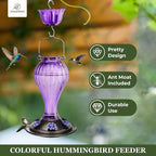 Kingsyard 2 Pack Glass Hummingbird Feeder 24 Ounces, 6 Feeding Ports, Hanging Bird Nectar Feeder for Outdoors Garden Yard Décor, Ant Moat Included, Purple