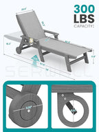 SERWALL Textilene Patio Chaise Lounge Chair Set of 2, 5 Positions Outdoor Lounge Chair with Rolling Wheels for Pool, Deck, Grey