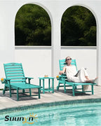Lounge Chair Outdoor, Chaise Lounge, HDPE 6-Position Outdoor Chaise Lounge, Patio Lounge Chair with Wheels & Cup Holder for Pool Poolside Deck Backyard, Lake Blue