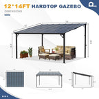 MEISSALIVVE 12' x 14' Wall Mounted Lean to Metal Awning Sloped Roof Patio Backyard Deck, Black