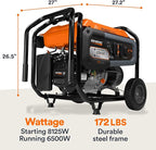 Generac 8,125 Starting Watt Portable Gas Generator - Electric Start - Includes Extension Cord - Home or RV Ready - Quiet, Long Runtime, Emergency Power - 49-State Compliant