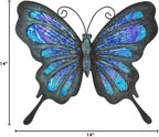 HONGLAND Metal Butterfly Wall Decor Outdoor Indoor Art Sculpture Hanging Glass Decorations Blue for Home Garden Bedroom