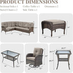HUMMUH Outdoor Patio Furniture Set,L-Shaped Sectional Couches with Swivel Patio Chairs,Wicker Conversation Set for Deck,Backyard,Porch,Garden