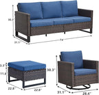 Rilyson Wicker Outdoor Patio Furniture Set - 7 Piece Patio Conversation Set with 4 Swivel Rocker Chairs,2 Rattan Ottoman and 1 Couch for Outside Porch Deck Backyard(Brown/Blue)
