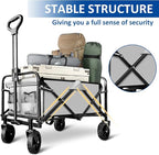 Collapsible Wagon Cart Foldable Portable Heavy Duty Folding Beach Wagons, Outdoor Utility Carts with Large Capacity for Grocery, Camping, Shopping, Fishing, Sports, Garden Gray