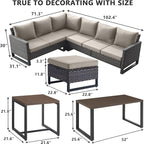 HUMMUH 10 Piece Patio Furniture Set PE Wicker 3 Outdoor Sectional Sofa Set with Patio Swivel Chairs Dinning Table Ottomans for Porch,Garden,Backyard,Deck(Brown/Grey)