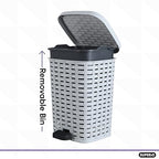 Superio Small Outdoor Trash Can with Lid for Dog Poop 3 Gallon/12 L Mini Plastic Garbage Can with Foot Pedal for Bathroom, Bedroom, Office, Patio, Wicker Smoke